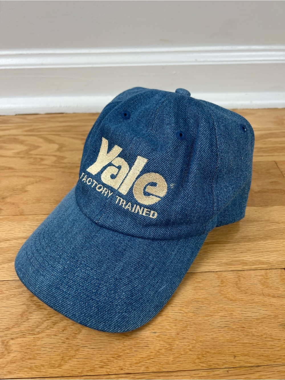 Vintage Yale Forklift Factory Trained Denim Hat Strapback USA Made